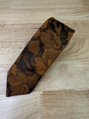 Marc Alan Men's Neck Tie Amber Gold Leaf Print Made in USA JL